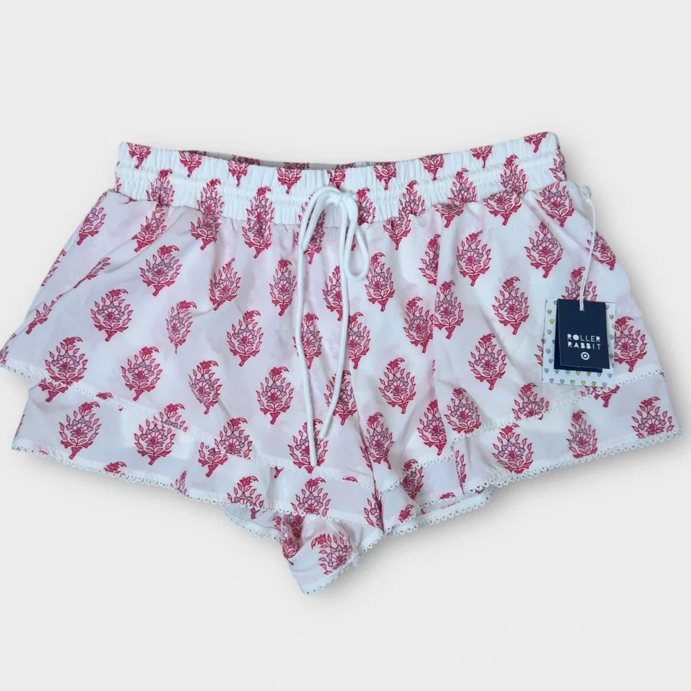 Roller Rabbit x Target Ruffle Shorts Womens Medium White Pink Floral Block Print